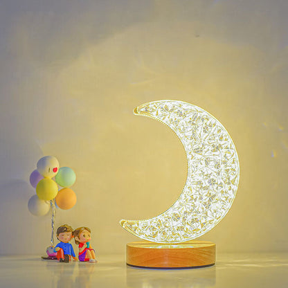 Nordic Creative Acrylic Moon Star Wooden LED USB Table Lamp
