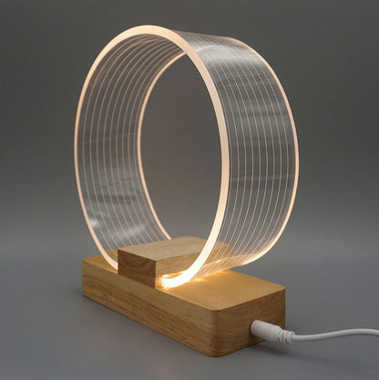 Nordic Minimalist Acrylic Circle Ring LED Table Lamp Wood Base