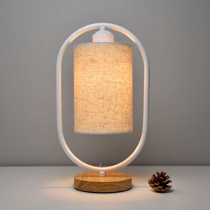 Nordic Linen White Ring 1-Light Dimmable Table Lamp