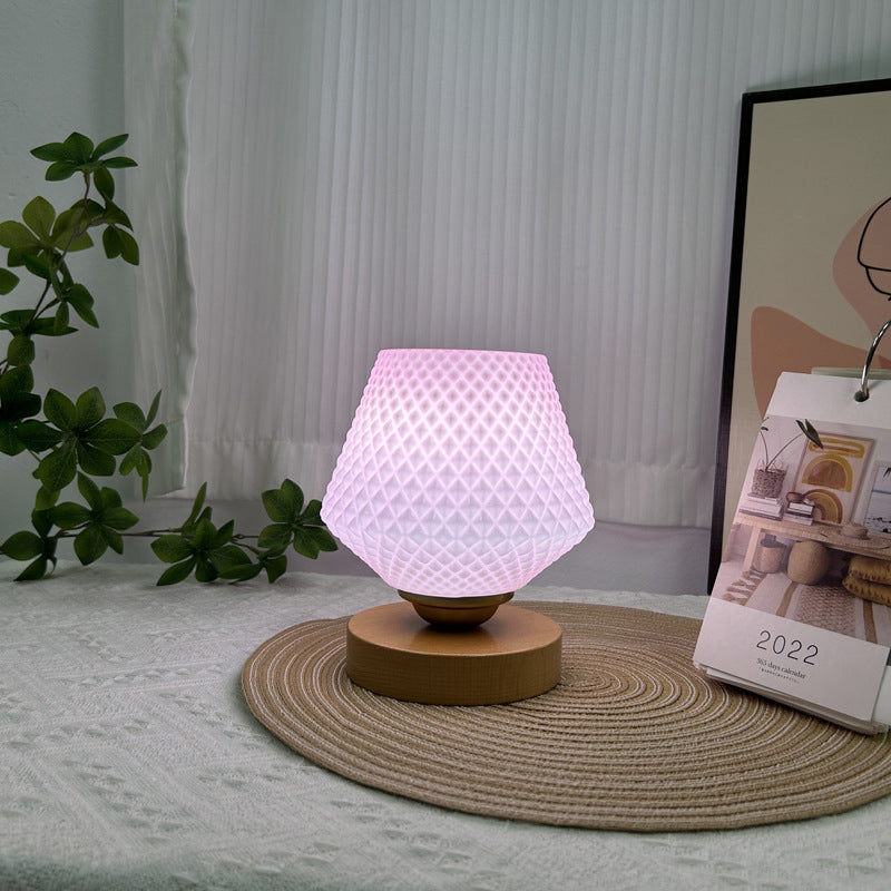 Contemporary Creative Wood Glass Tapered 1-Light Table Lamp