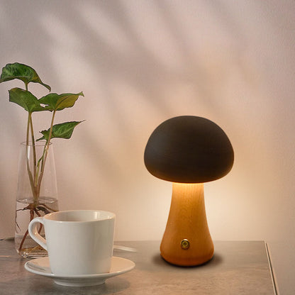 Contemporary Creative Mushroom Rubberwood LED Table Lamp