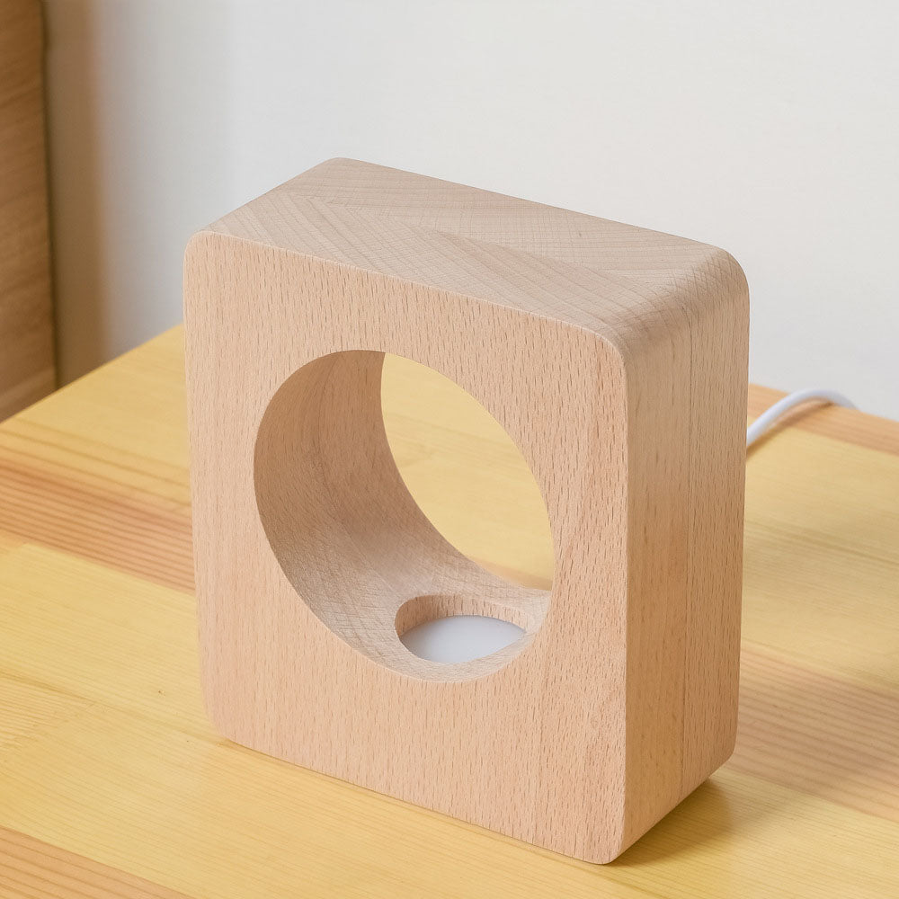 Modern Square Tree Hole Solid Wood USB Rechargeable LED Night Light Table Lamp