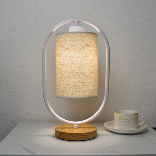 Nordic Linen White Ring 1-Light Dimmable Table Lamp