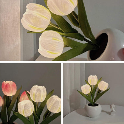 Tulip Simulation Bouquet Ceramic Pot LED Night Light Lamp