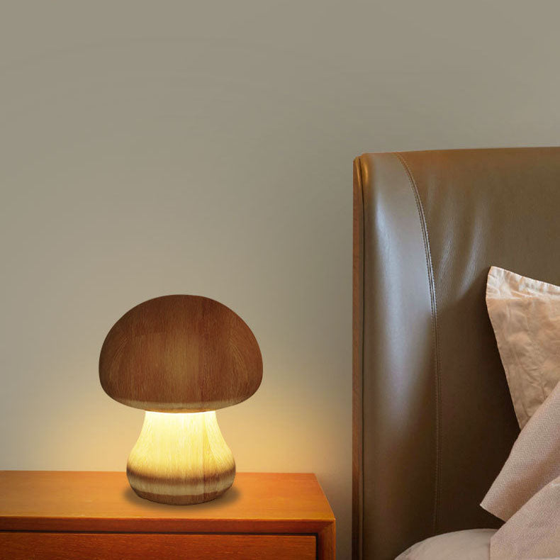 Contemporary Creative Mushroom Rubberwood LED Table Lamp