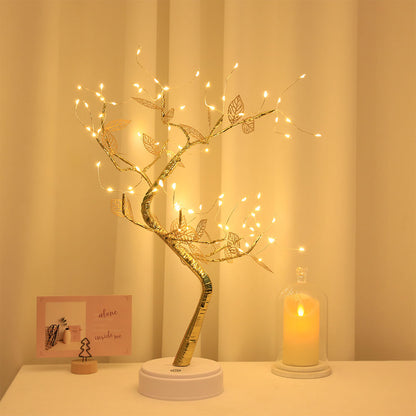 Simulation Gold Leaf Tree LED Table Lamp Decorative Light