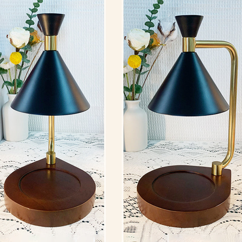 Contemporary Creative Iron Cone Shade Wooden Base 1-Light Melting Wax Table Lamp for Bedroom