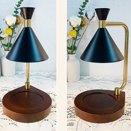 Contemporary Creative Iron Cone Shade Wooden Base 1-Light Melting Wax Table Lamp for Bedroom