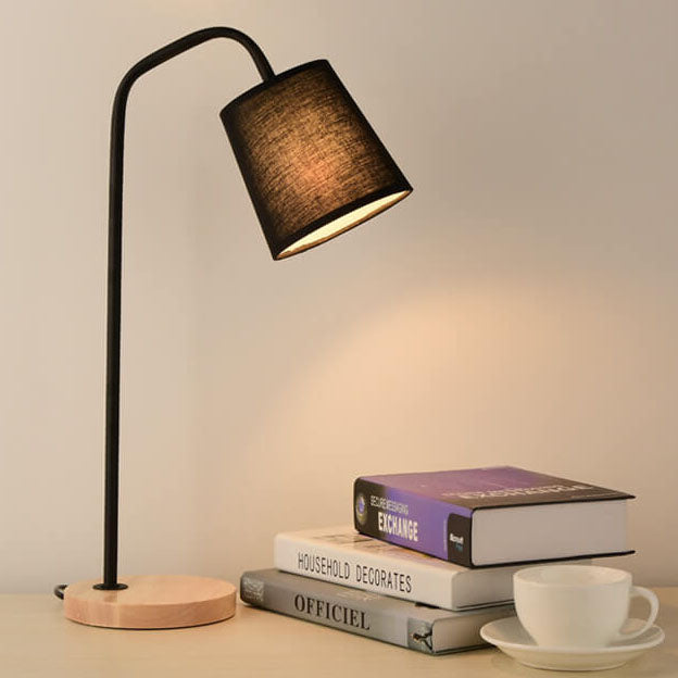 Einfache Stoffkegel-Schirm Wood Base 1-Lamp Table Lamp