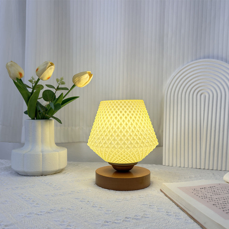 Contemporary Creative Wood Glass Tapered 1-Light Table Lamp