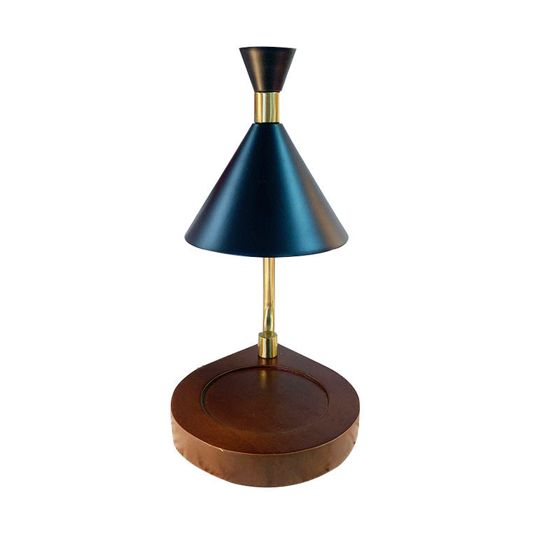 Contemporary Creative Iron Cone Shade Wooden Base 1-Light Melting Wax Table Lamp for Bedroom