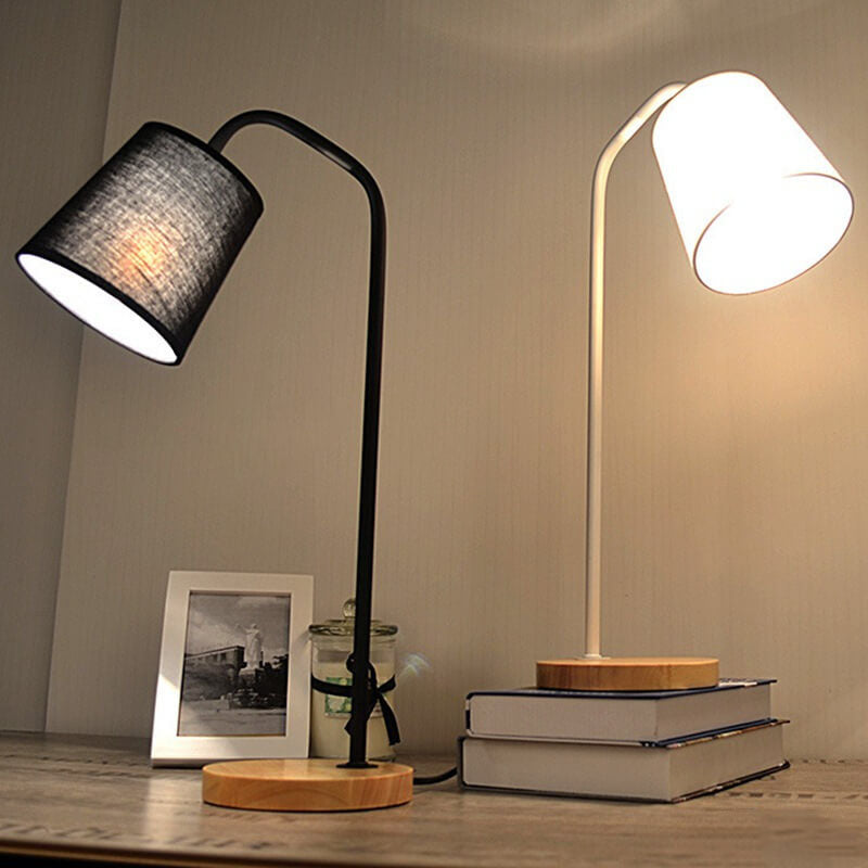 Einfache Stoffkegel-Schirm Wood Base 1-Lamp Table Lamp