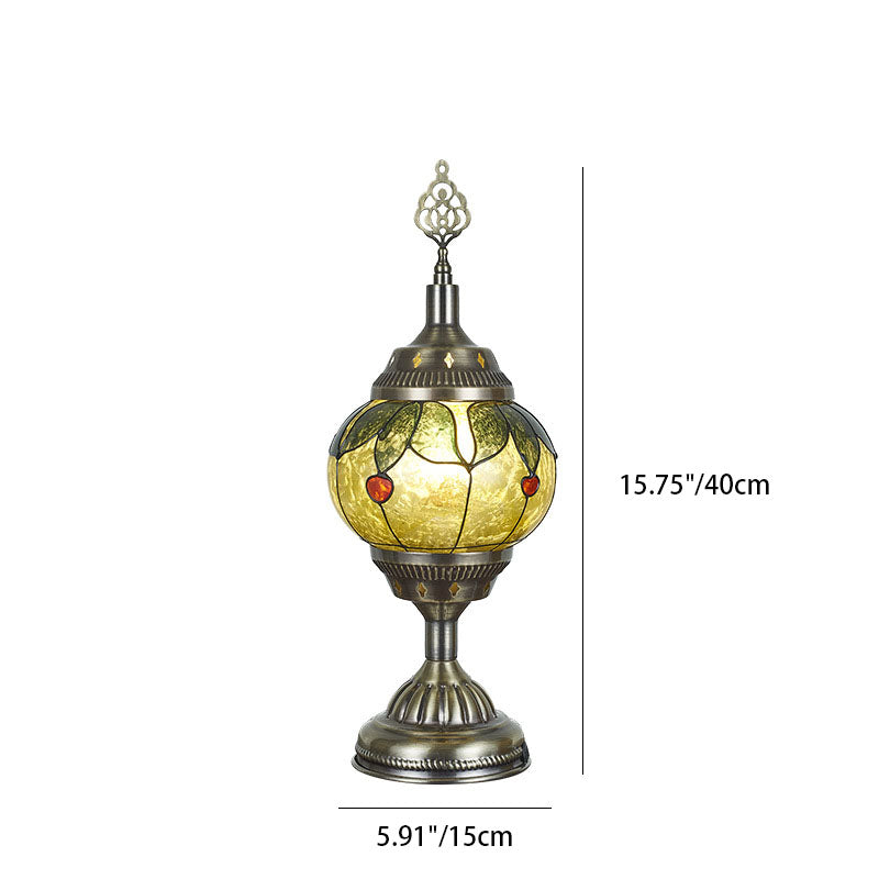 Traditional Tiffany Romantic Oval Iron Enamel 1-Light Table Lamp for Bedroom