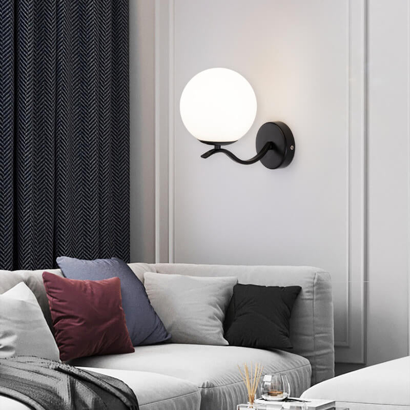 Luxus Iron Holder Spherical Glass Shade 1-Light Wall Sconce