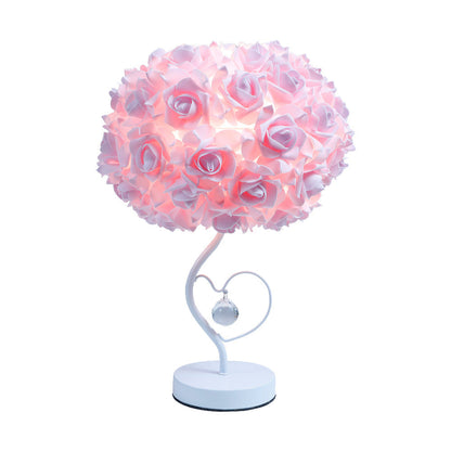 Moderne Art Deco Rose Floral Fabric Table Lamp 1-Bulb Bedroom