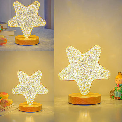 Nordic Creative Acrylic Moon Star Wooden LED USB Table Lamp