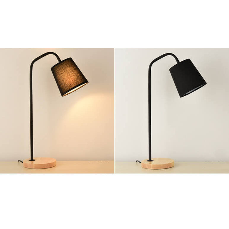 Einfache Stoffkegel-Schirm Wood Base 1-Lamp Table Lamp