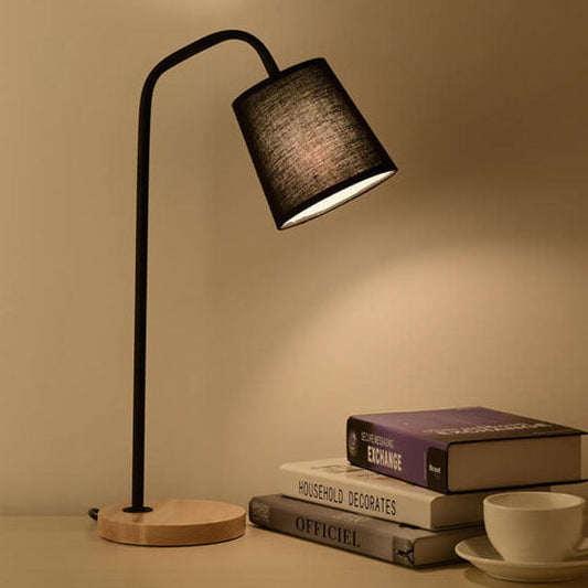 Einfache Stoffkegel-Schirm Wood Base 1-Lamp Table Lamp
