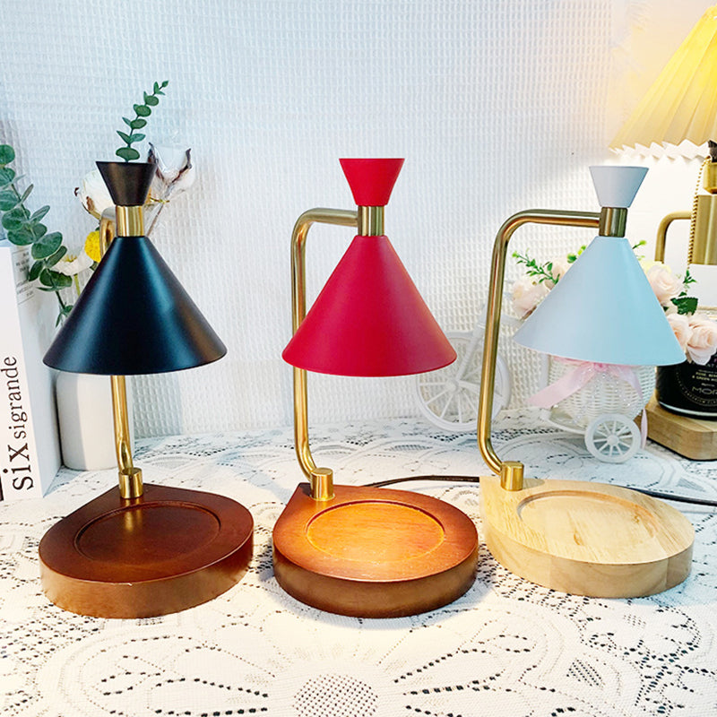 Contemporary Creative Iron Cone Shade Wooden Base 1-Light Melting Wax Table Lamp for Bedroom