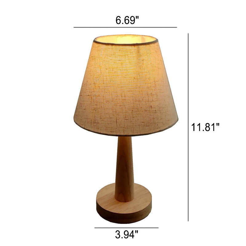 Nordic Minimalist Solid Wood Fabric Cone 1-Light Table Lamp