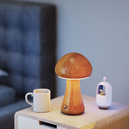 Contemporary Creative Mushroom Rubberwood LED Table Lamp