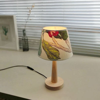 Nordic Minimalist Solid Wood Fabric Cone Table Lamp 1-Light