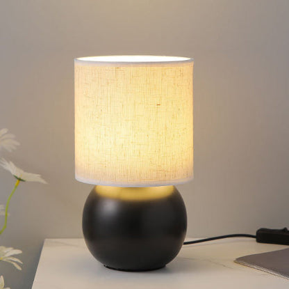 Traditional Vintage Round Orb Ceramic Fabric LED Table Lamp for Bedroom