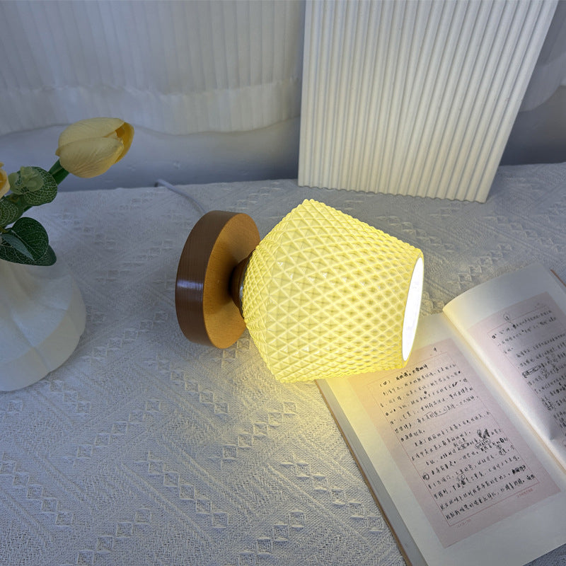 Contemporary Creative Wood Glass Tapered 1-Light Table Lamp