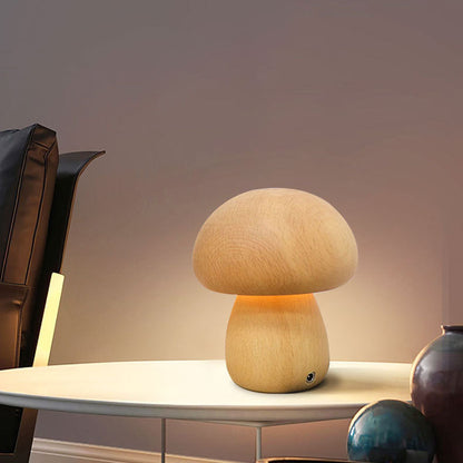 Contemporary Creative Mushroom Rubberwood LED Table Lamp
