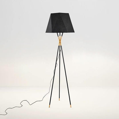 Solitaire Floor Lamp with Black Cloth Shade and Brass Legs
