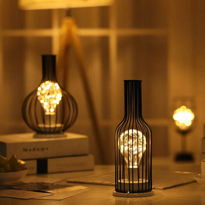 Retro Iron Wine Bottle Night Light Table Lamp LED Decor