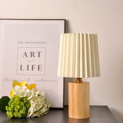 Vintage Column Table Lamp with Solid Wood Base, 1-Light