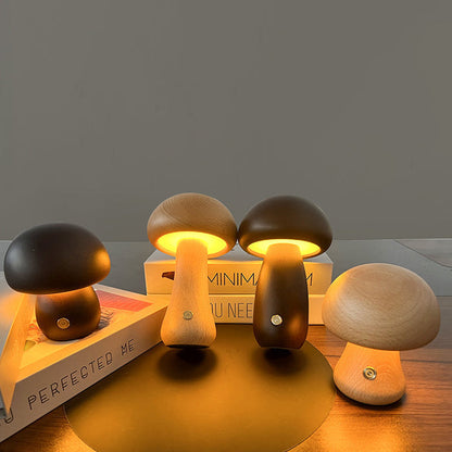 Contemporary Creative USB Mushroom Wooden LED Table Lamp