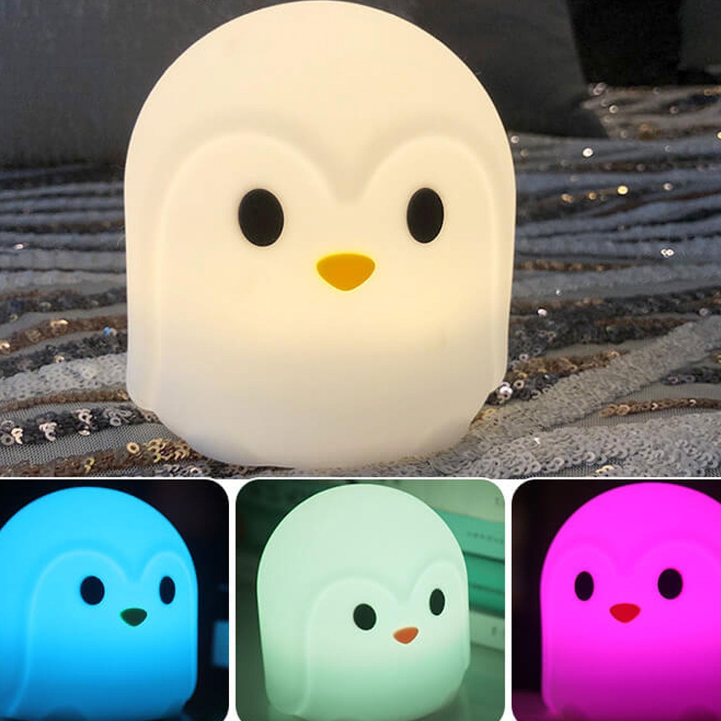 Kreative Bunte Penguin Silicone LED Desk Lamp - USB Rechargeable
