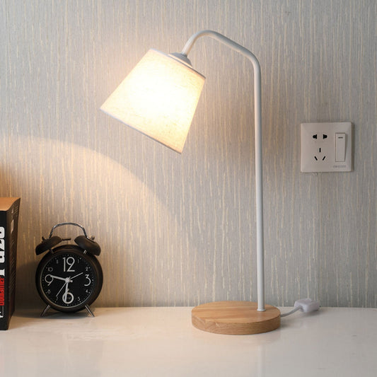 Nordic Minimalist Cone Linen Shade Wooden Base Table Lamp