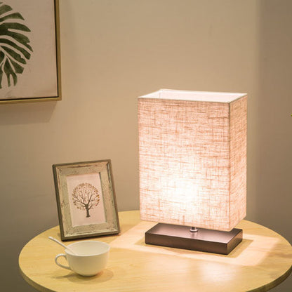 Modern Simplicity Rectangular Linen Black Wooden Base 1-Light Table Lamp
