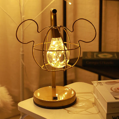 Kreative Mouse Metal Cage LED Decorative Battery Table Lamp