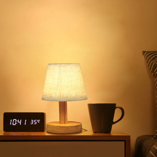 Contemporary Nordic Round Wooden Fabric LED Table Lamp