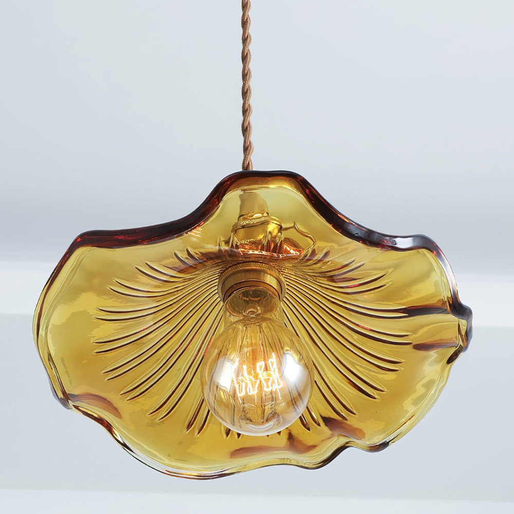 Elegant Hibiscus Glass Pendant Light – Timeless Brass and Glass Design