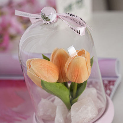 Modern Simplicity Cylinder Flower Wood Glass LED Table Lamp