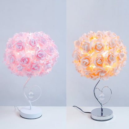 Moderne Art Deco Rose Floral Fabric Table Lamp 1-Bulb Bedroom