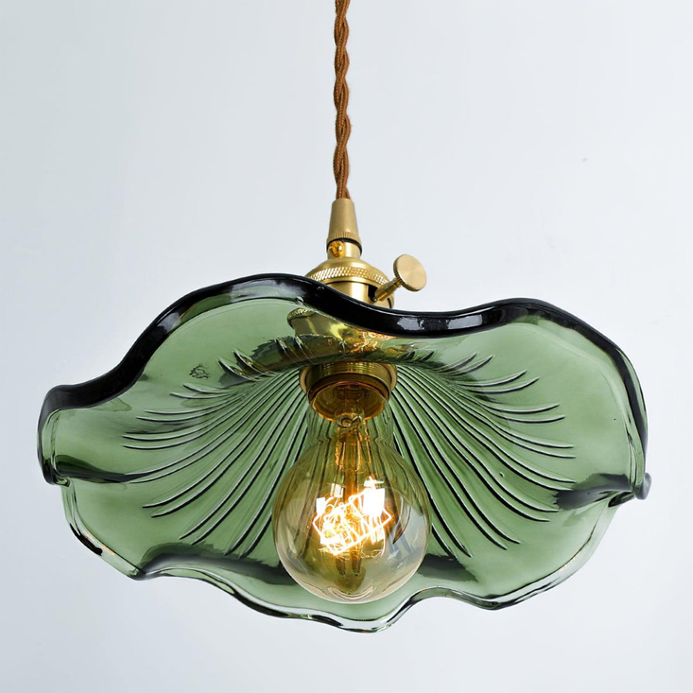 Elegant Hibiscus Glass Pendant Light – Timeless Brass and Glass Design