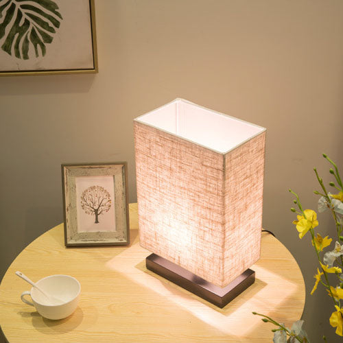 Modern Simplicity Rectangular Linen Black Wooden Base 1-Light Table Lamp