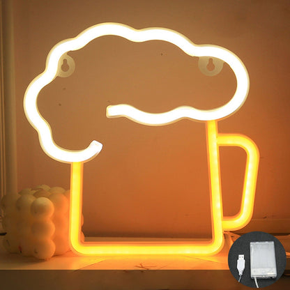 Kreative Neon Beer Mug LED Decorative Light USB Battery