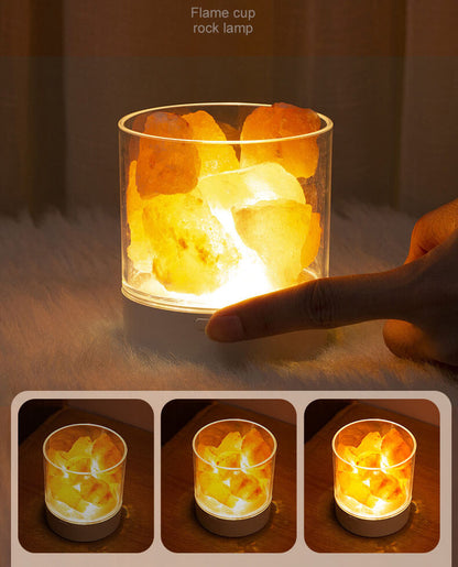 LED Salt Lamp Flame Cup Night Light Table Lamp - Multicolor