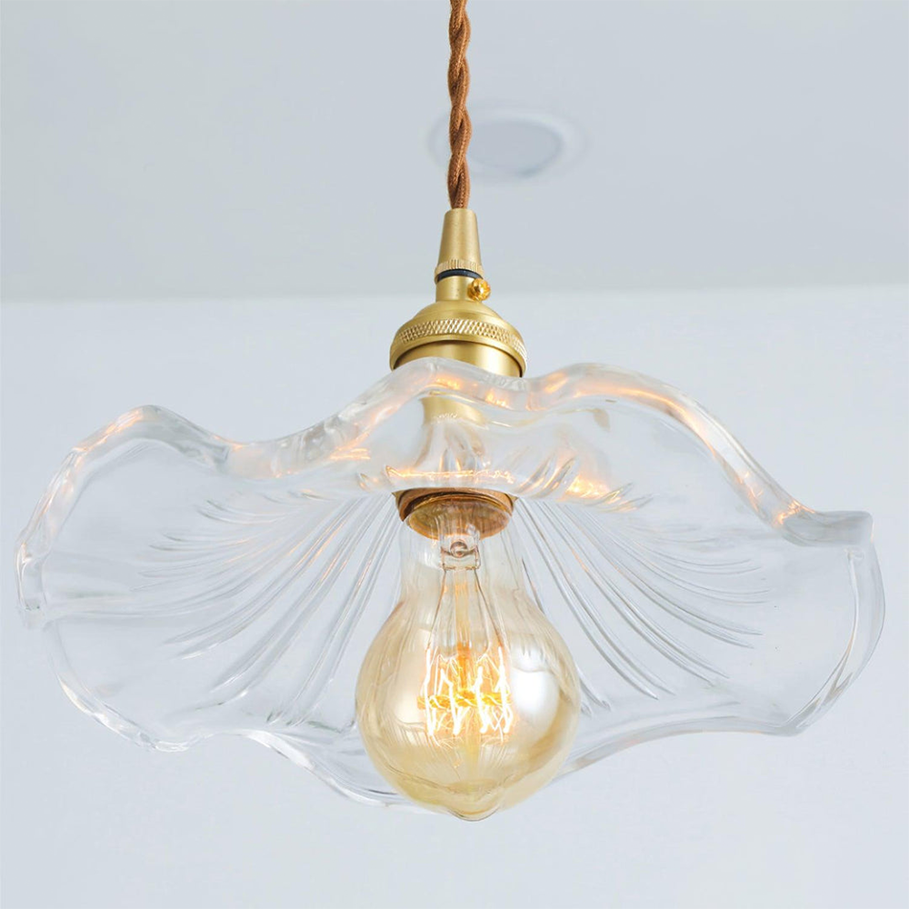 Elegant Hibiscus Glass Pendant Light – Timeless Brass and Glass Design