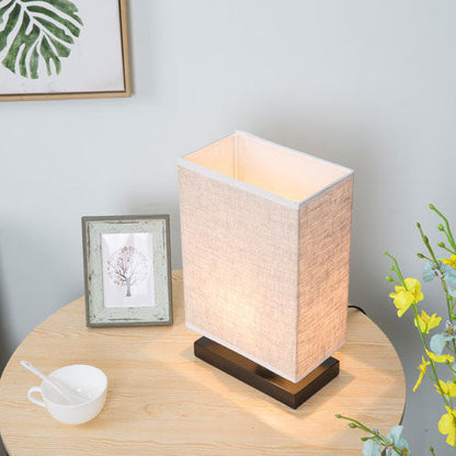 Modern Simplicity Rectangular Linen Black Wooden Base 1-Light Table Lamp