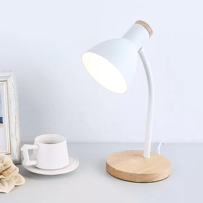 Flexible Gooseneck Table Lamp Modern Metallic Black White Wood Base