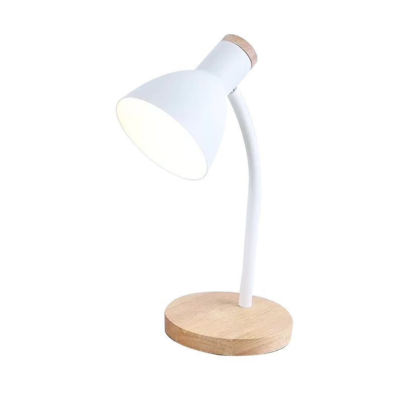 Flexible Gooseneck Table Lamp Modern Metallic Black White Wood Base