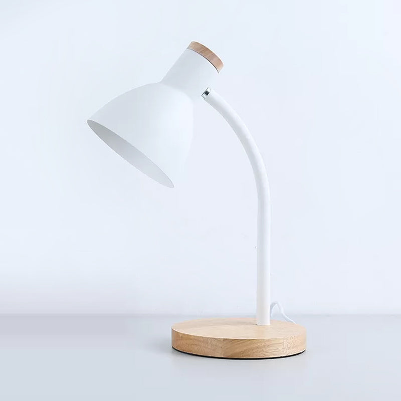 Flexible Gooseneck Table Lamp Modern Metallic Black White Wood Base